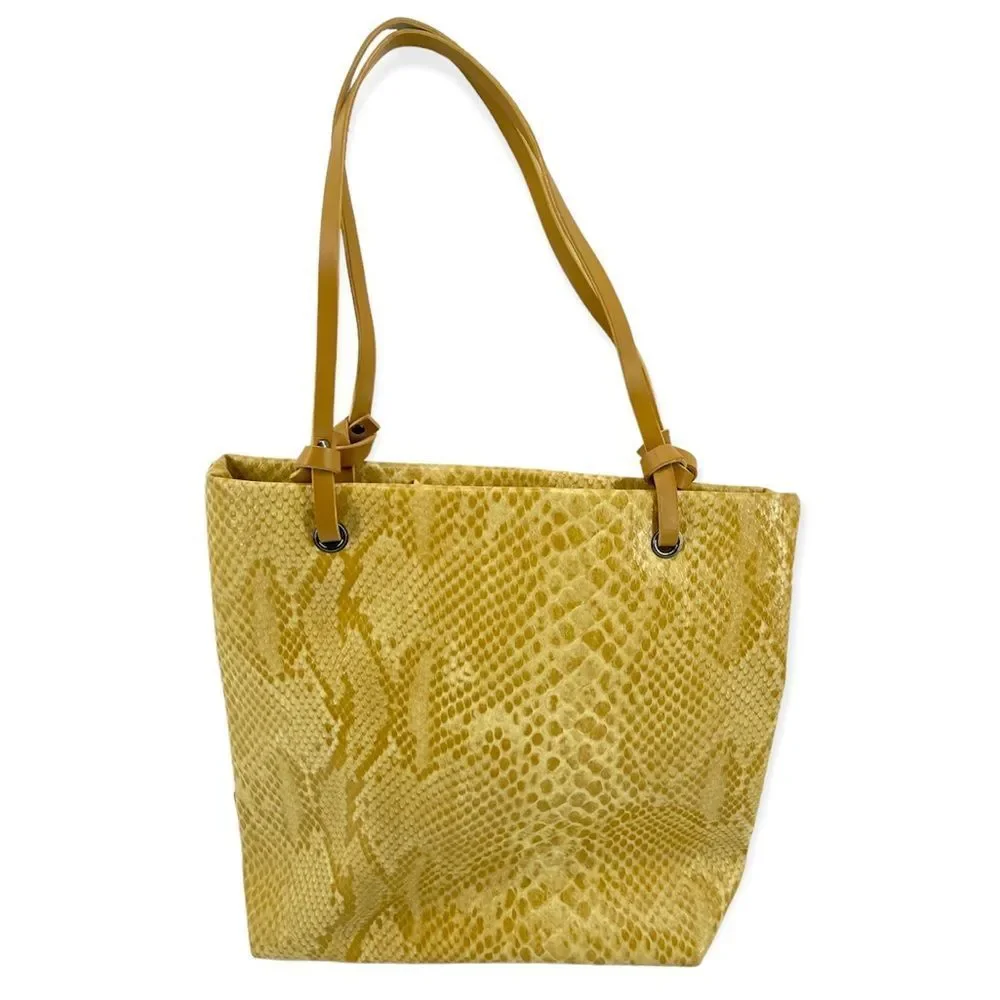 Tiff Women’s Creme Tan Snakeprint Embossed Faux Leather Double Handle Tote